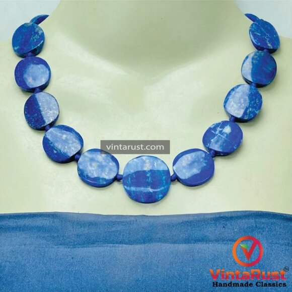 Jewelry - Handmade Lapis Lazuli Choker Necklace: Beaded Gemstone Jewelry